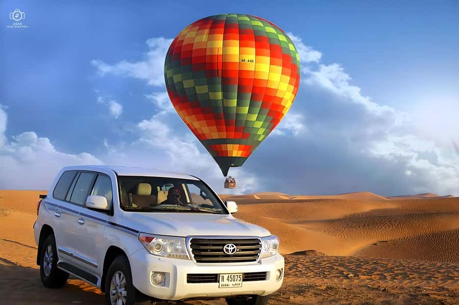 Dubai: Hot Air Balloon, Camel Ride, Desert Safari & More - From landing to the desert safari