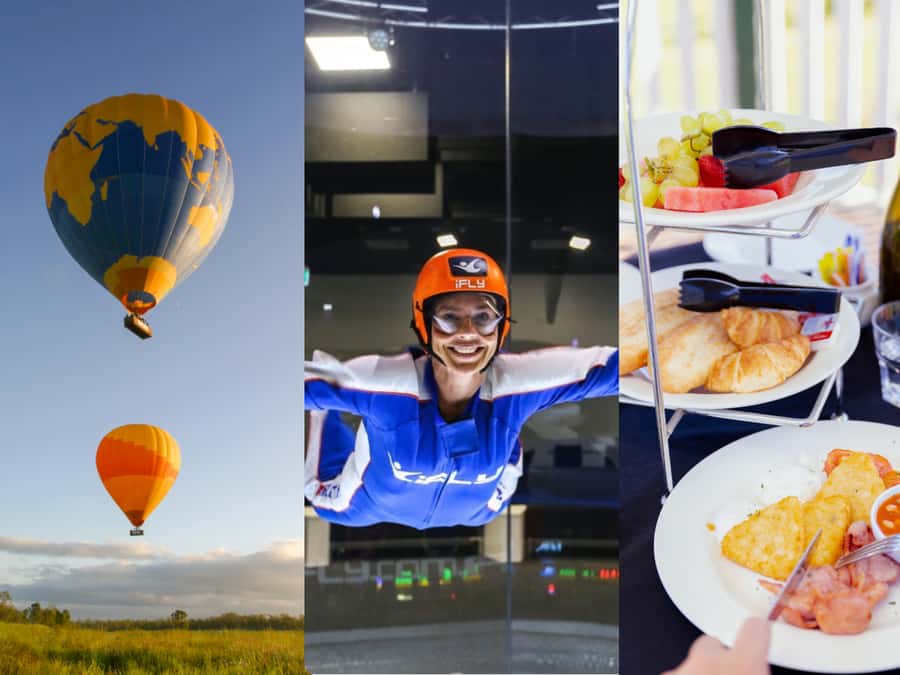 Gold Coast: Hot Air Balloon, Winery Breakfast & iFly - Floating over the Gold Coast Hinterland