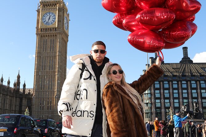 Professional Digital Photo with Red Heart Balloons Central London - Meeting at Westminster Bridge