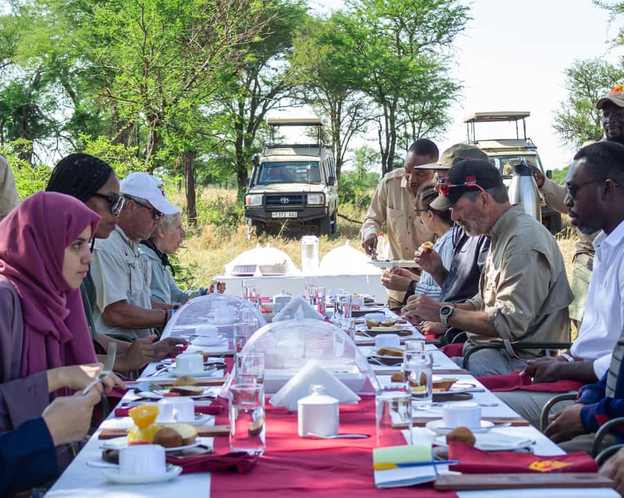 Serengeti Balloon Ride and Luxury Bush Breakfast - Landing, champagne, and the bush breakfast